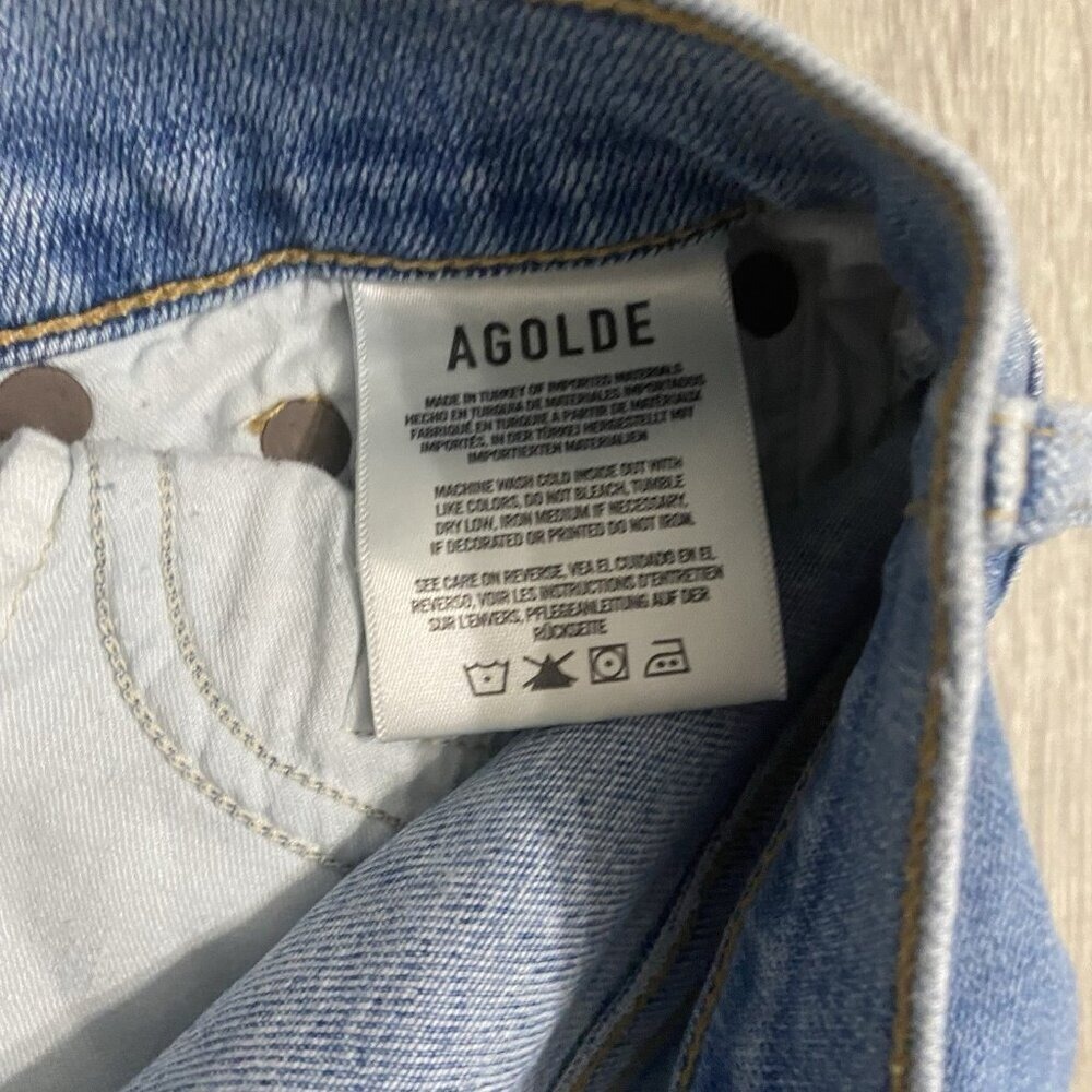 AGOLDE Sophie Crop Mid Rise Jean With Chewed Hem Womens 27 Blue Stretch Denim - Picture 5 of 6